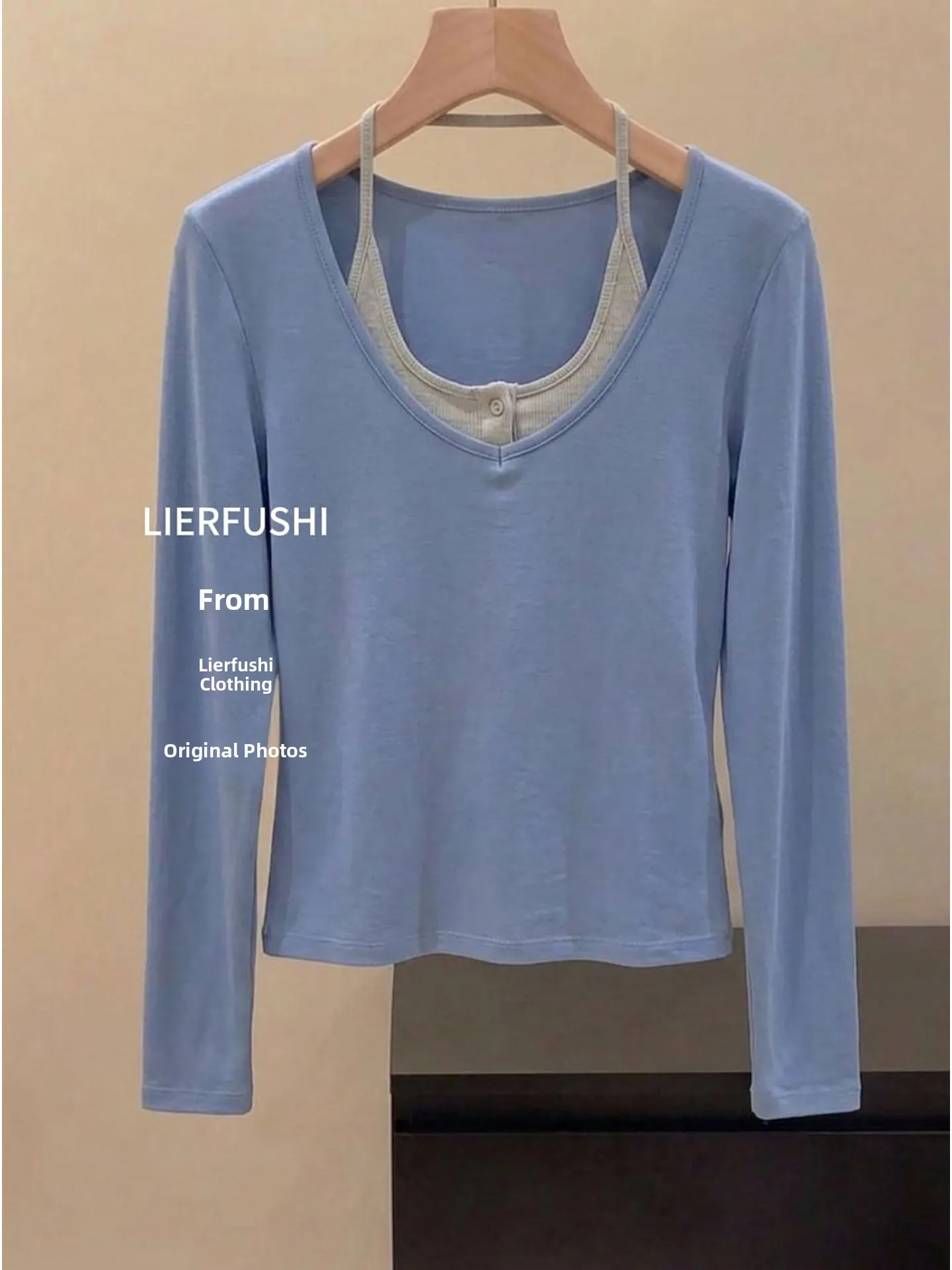 Slim Fit Contrast Color Block Long Sleeve T-Shirt Women's Commute Style Fashionable Casual Basic  Color High Waist Top