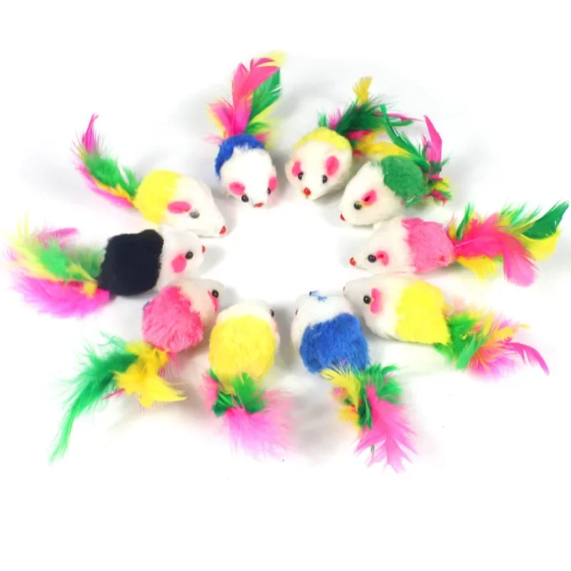 Cat Toys Rabbit Fur False Mouse Pet Cat Toys Feather Rainbow Ball Toy Cayts Funny Playing Toys For Cats Kitten Cat Toy