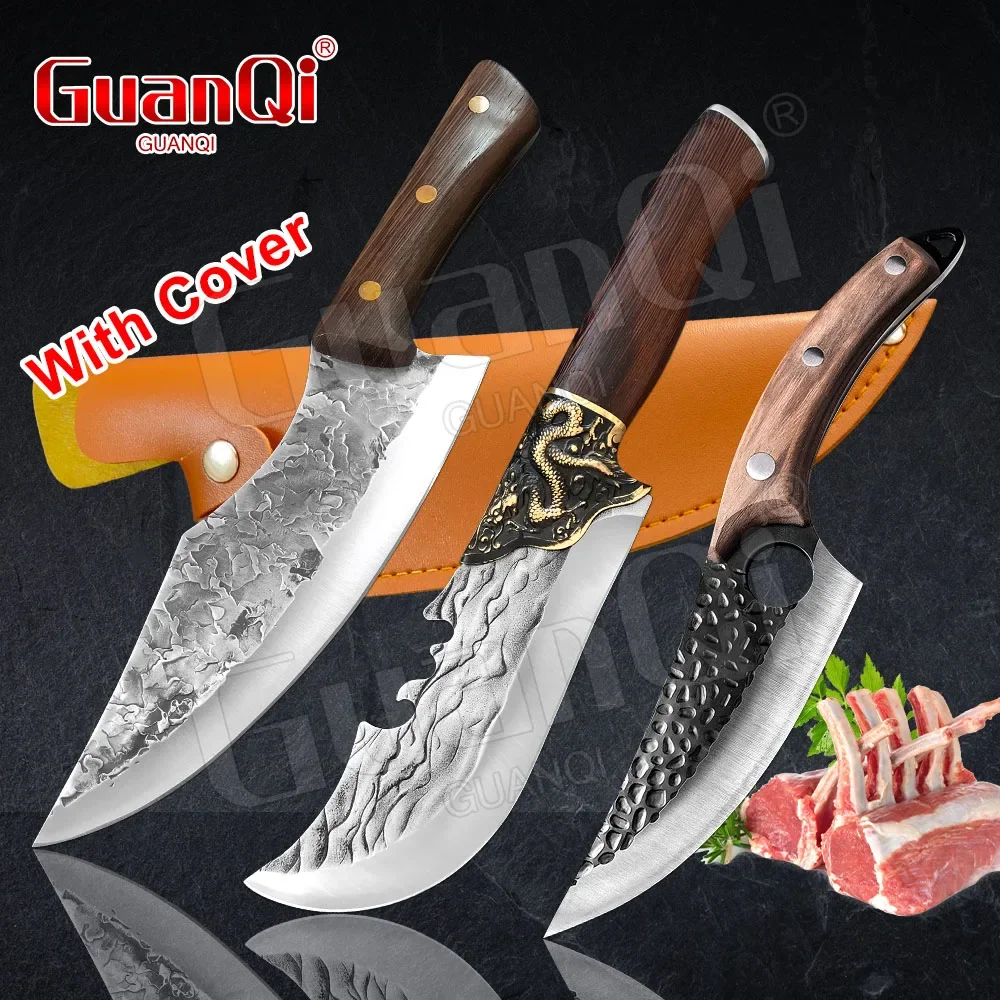 5Cr15Mov Stainless Steel Forged Meat Vegetables Chef Knife Wood Hanlde with Sheath for Cutting Kitchen Knife Butcher Fish Knife