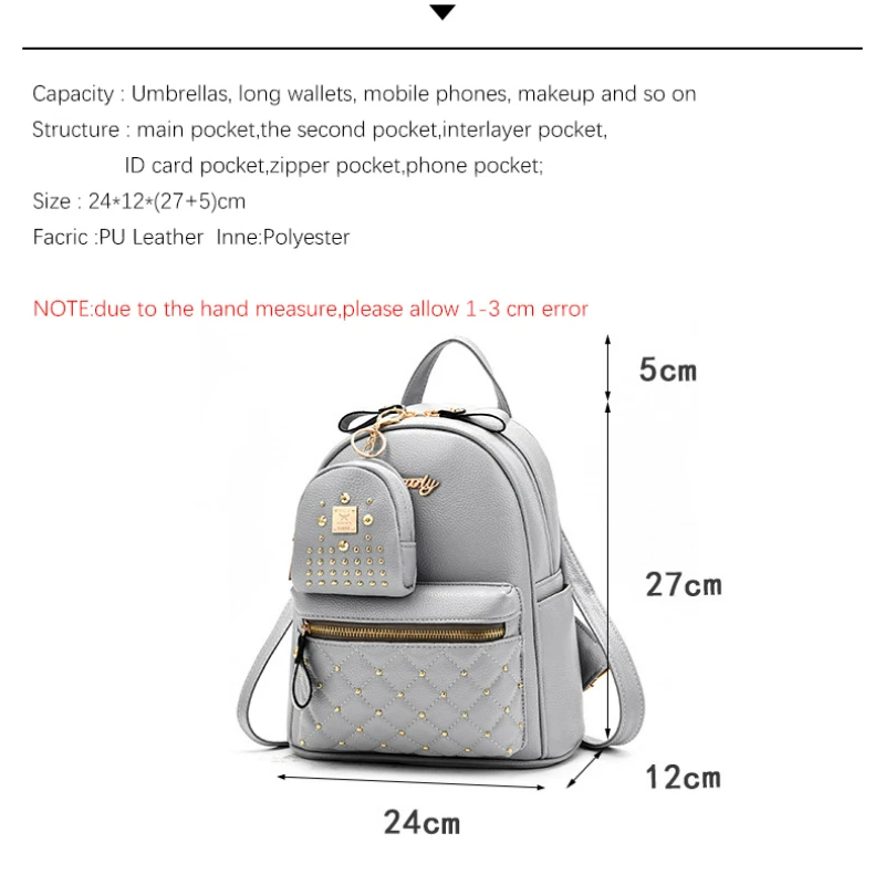 TRAVEASY 2024 Fashion Rivet Mini Backpack Summer Girls School Backpack Korean PU Leather Solid Color Ladies Party Shopping Bags