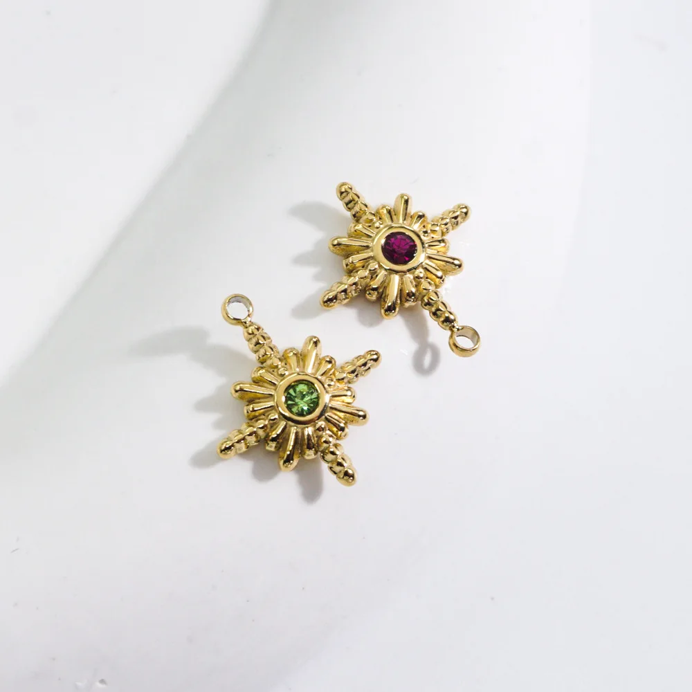 3Pcs Stainless Steel Gold Color Eight Pointed Star Crystal Stone Charm Pendants DIY Necklace Jewelry Making - view 5
