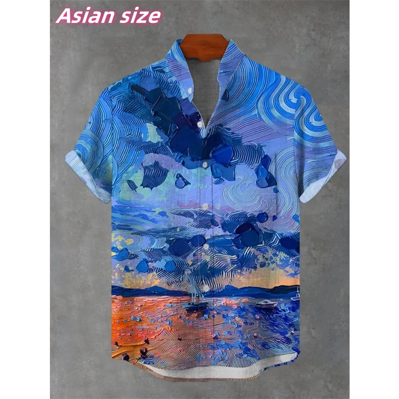 

Colorful Geometric Love Graphic Hawaiian Shirt For Men Cat Dog 3D Printed Short Sleeve Summer Loose Aloha Shirts Lapel Blouse