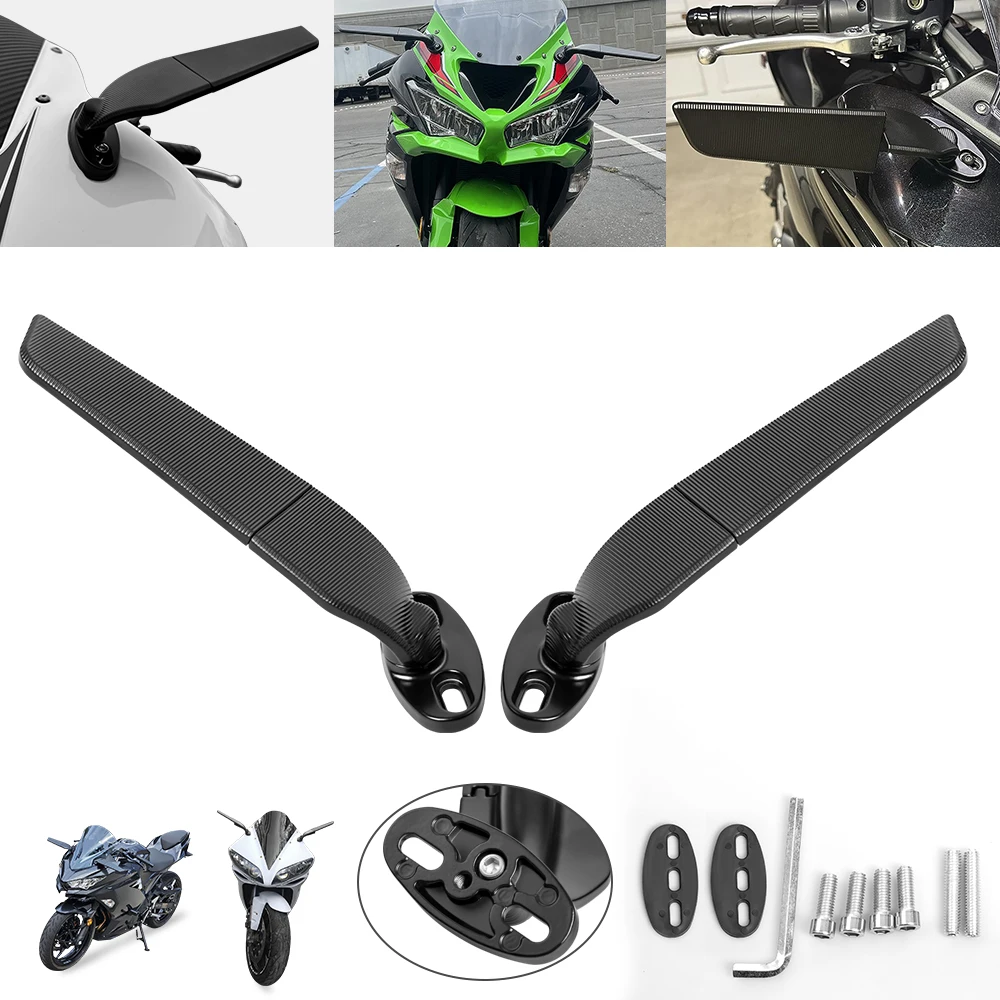 For Kawasaki Ninja 250 300 400 650 H2 H4 Modified Motorcycle Mirrors Adjustable Rotating Rearview Wind Swivel Wing Side Mirror