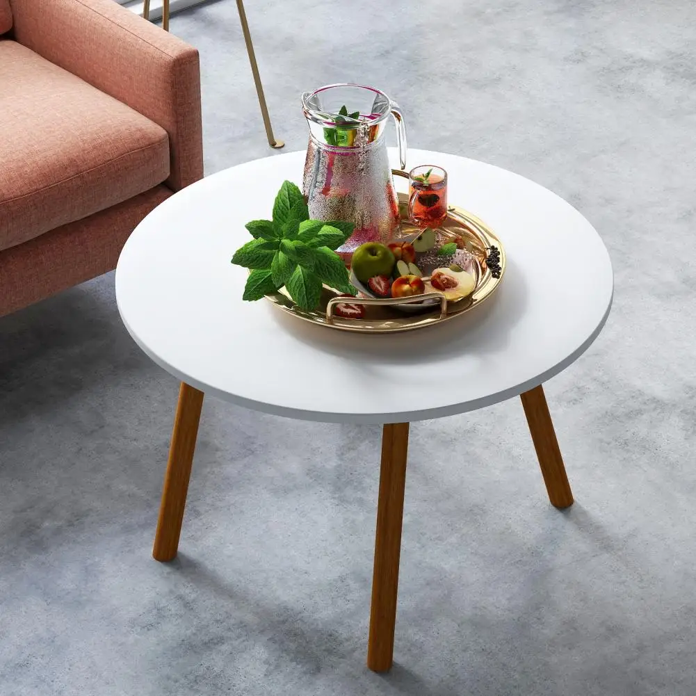 

Dining Table with Solid Wood Leg Waterproof Nordic Style 60cm Round Shape Leisure Coffee Table Home Furniture
