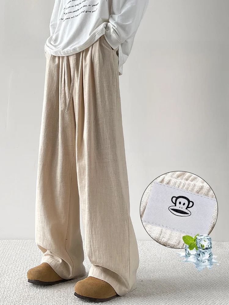 

Льняные мужские повседневные брюки PaulFrank, дышащие, винтажные, свободного кроя, прямые, удобные, универсальные, легкие