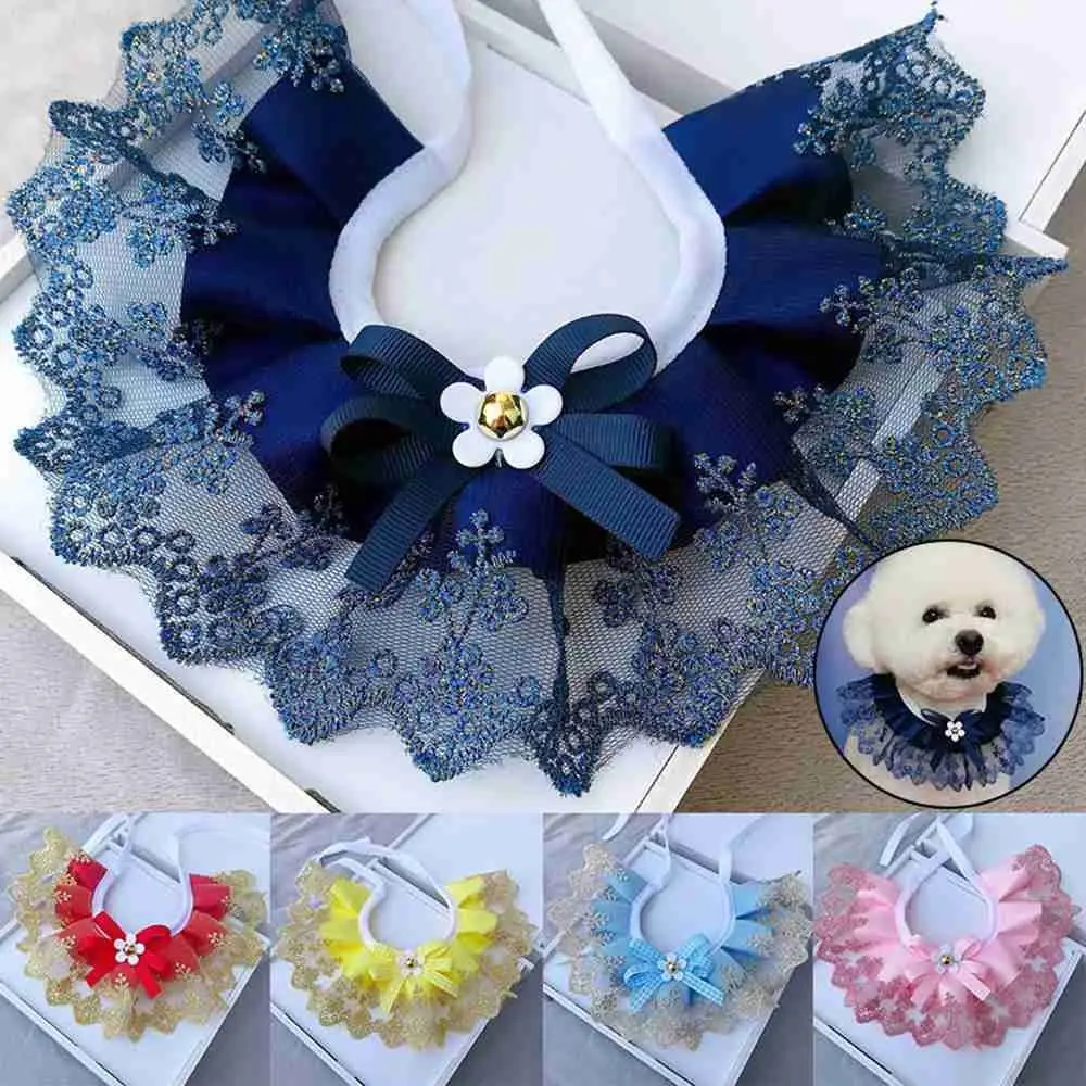 Adjustable Cat Necklace Neck Strap Lace Mesh Bowknot Puppy String Bib Dog Neckerchief Pet Collar