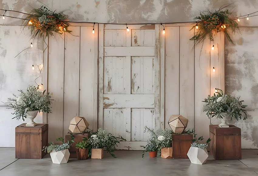 Mehofond Photography Background Boho Rustic Door Green Plants Kids Birthday Party Maternity Portrait Decor Backdrop Photo Studio