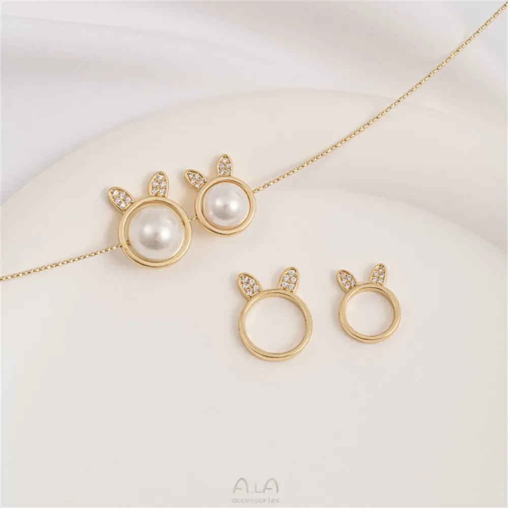 1pcs 10/12mm14K Gold Plating Zirkonium Kat Hoofd Set Konijn Oor Kraal Ring Handgemaakte DIY Armband sieraden Accessoires
