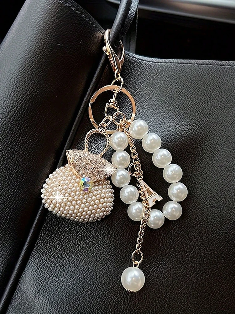 Korean Pearl Beads Diamond Studded Key Chain Advanced Exquisite Bag Pendant Holiday Gifts ﻿ ﻿ image 2