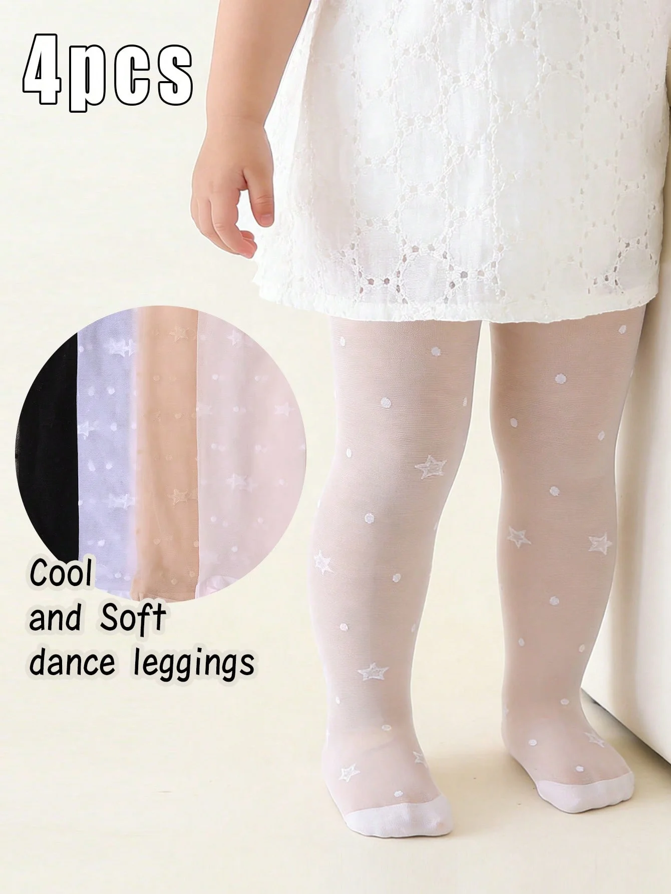 4 Pairs of Baby Girls' Ultra-Thin Silk Stockings Leggings with Star Patterns, Baby Summer Anti-Slip and Mosquito-Repellent Tights