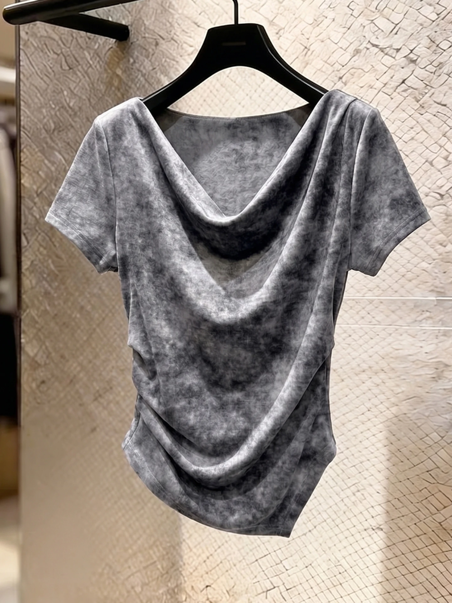

Korean Style Fashionable Tie Dye Design Short Sleeve T-Shirt Super Cute Unique Summer Slimming Top Women's Commute Style