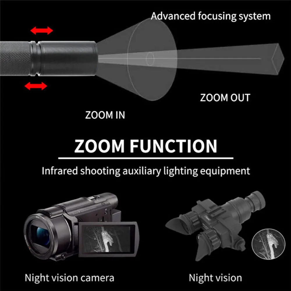 850nm/940nm Infrared Flashlight IR Hunting Torch Adjustable Focus Zoomable Infrared Radiation Weapon Light Night Vision Devices