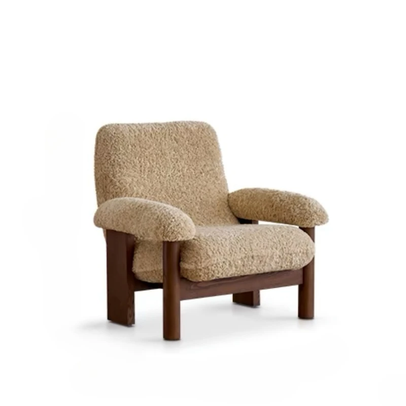 

Leisure Chair French Retro Solid Wood Sofa Chair Cream Wind Lamb Fleece Single Sofa Chair