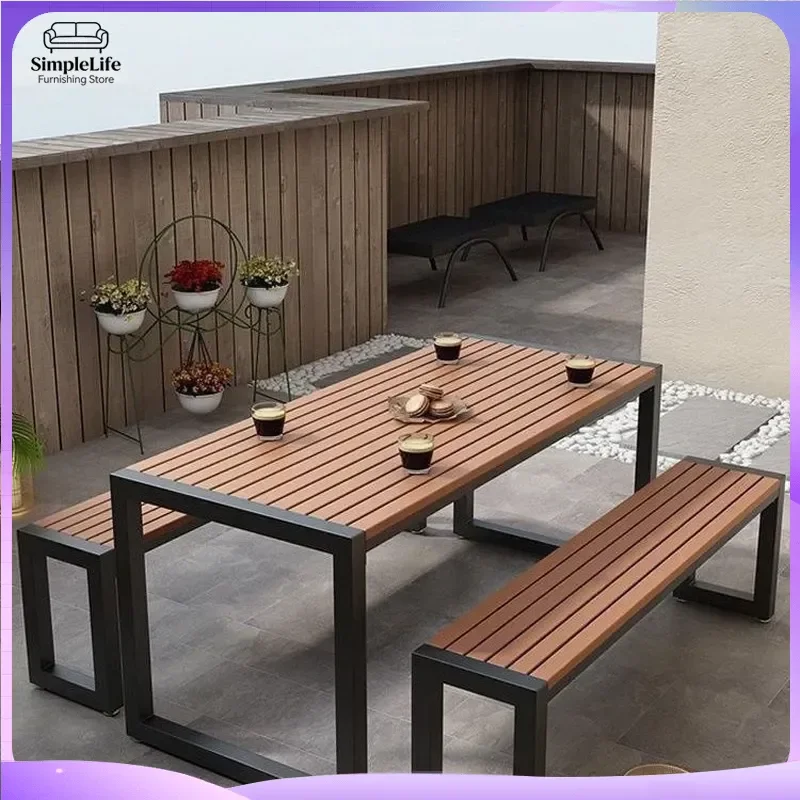 Outdoor Table for Garden Balcony Courtyard Patio Outdoor Dining Table Waterproof Sunproof Plastic Wood Table Foldable