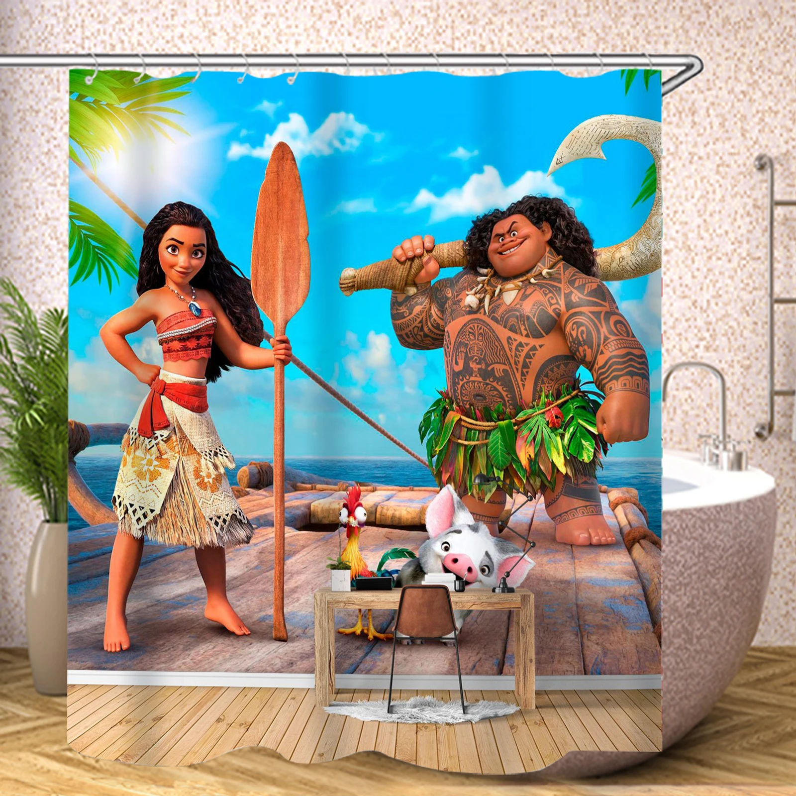 Moana 100% Polyester Bathroom Accessories Shower Curtain Sets Full Set Home Decor Anime Curtains Bath Waterproof Luxury