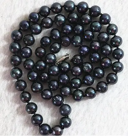 

Natural freshwater cultured black pearl necklace 7-8mm approx round beads hot sell diy necklace elegant women