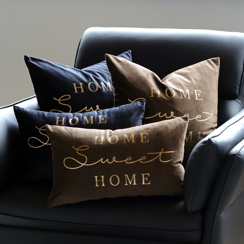 2-Piece Nordic Letter Gold Stamping Cushion Cover Soft Velvet Pillow Cover 30x50/50x50cm Modern Home Sofa Decorative Pillowcase