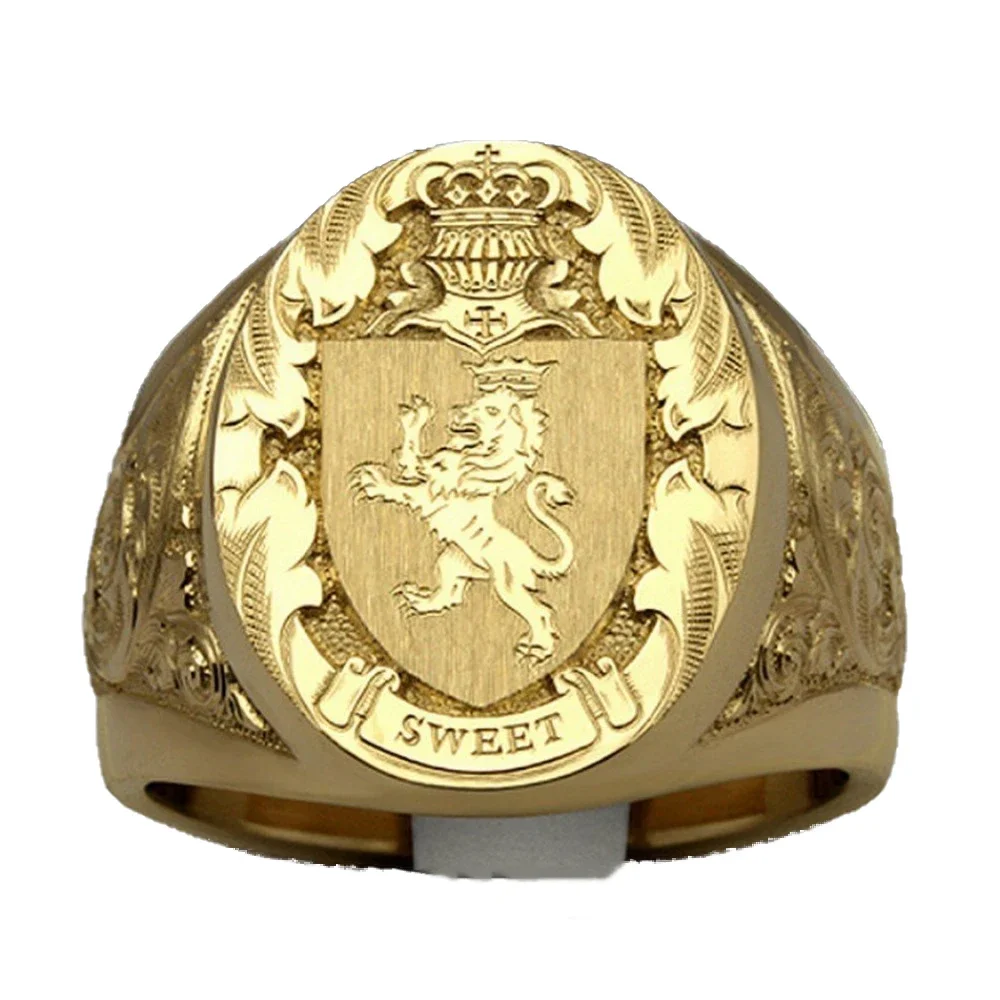 Niche Trend New Simple Crown Lion Ring Royal Seal Ring Personalized Creative Street Hip-hop Punk Men's Party Gift Accessories