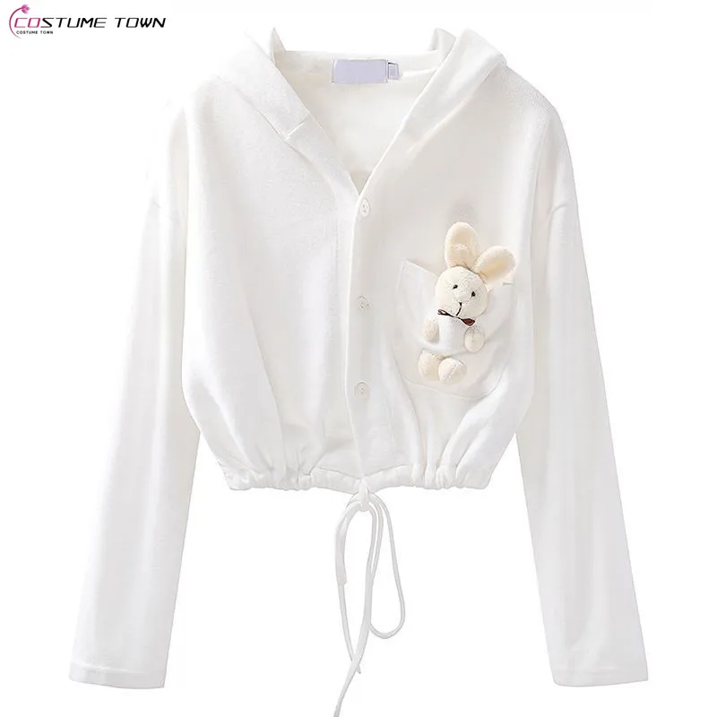 Spring New Pocket Doll Cardigan Long sleeved Top Korean Loose High Waist Forest Women's Short Design Top