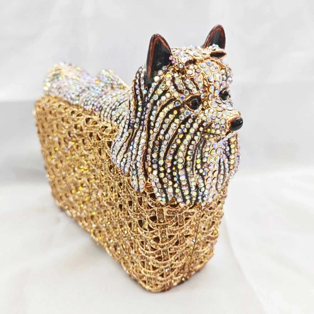 Puppy Doggy Silver Crystal Wedding Bridesmaid Clutches Luxury Girls Diamond Evening Bag Women Party Prom Purses Dinner Bags