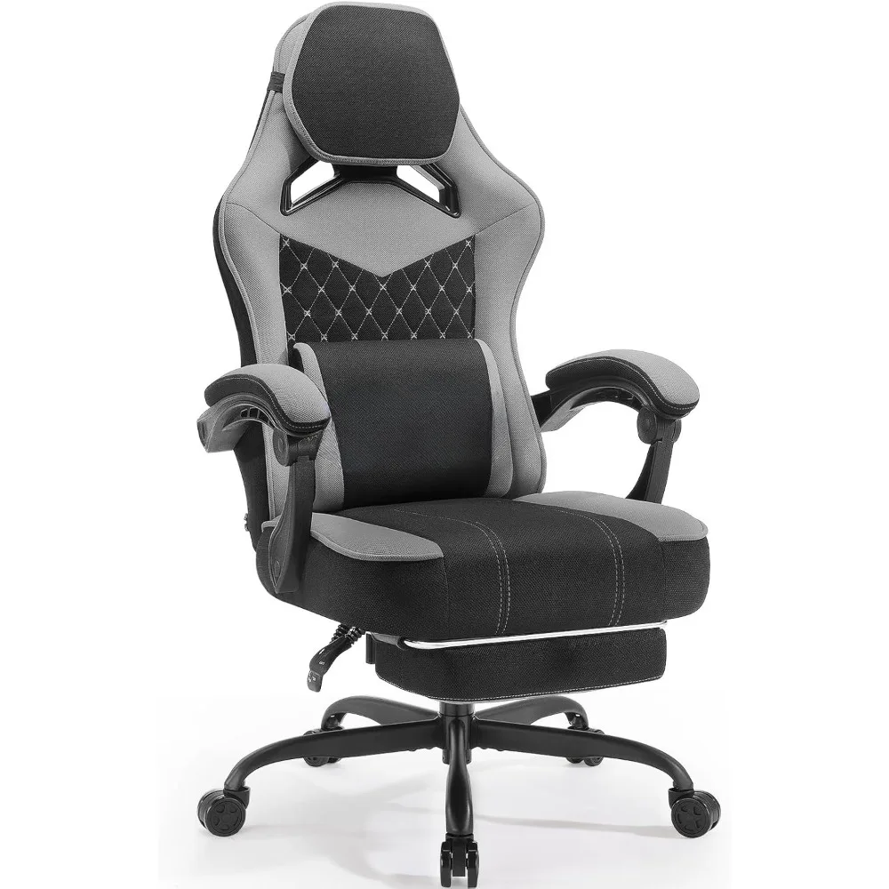 400lbs Breathable Fabric Big and Tall Gaming Chair with Massage and Foot Rest,Gamer Chairs for Adults with Pocket Spring