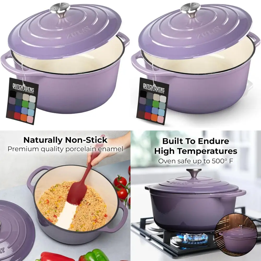 

6 Quart Enamel Coated Cast Iron Dutch Oven with Lid - Durable & Oven-Safe up to 500°F - Ideal for Baking, Stews, Braising & Roas