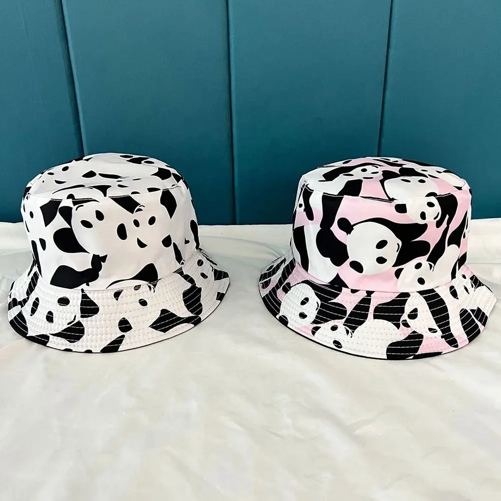 Wide Brim Bucket Hat Casual Panda Print Dacron Basin Cap Sun Cap