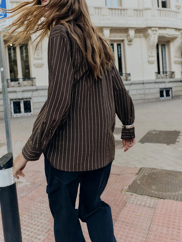 Faionable الحلو مخطط زر متابعة طويلة Sve الياقات irt جديد وصول شتاء 2025 ملابس نسائية الصينية التقليدية Sle #5