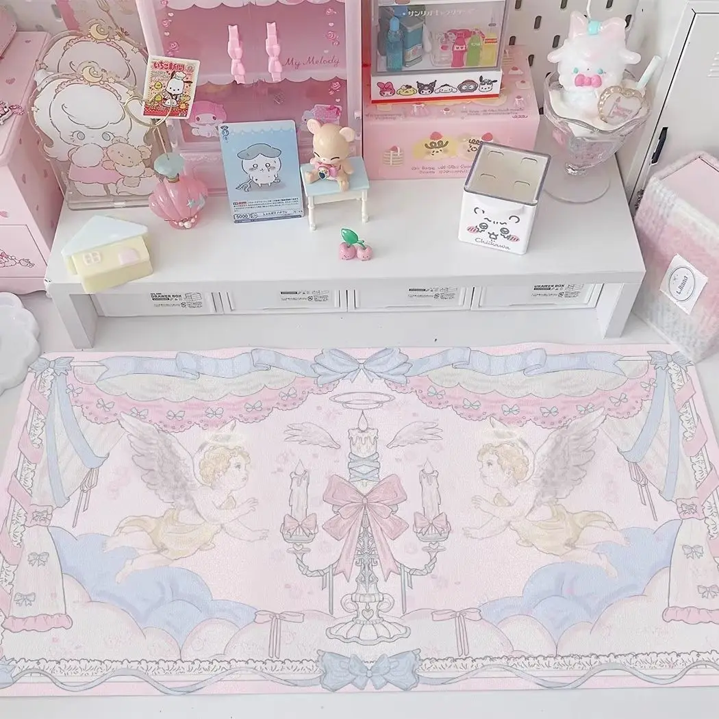 Pink Angel Cat Leather Desk Pad Protector Non-Slip Large Small Mouse Pad Pc Home &Office Desk Mat PU Leather Laptop Desk Pad