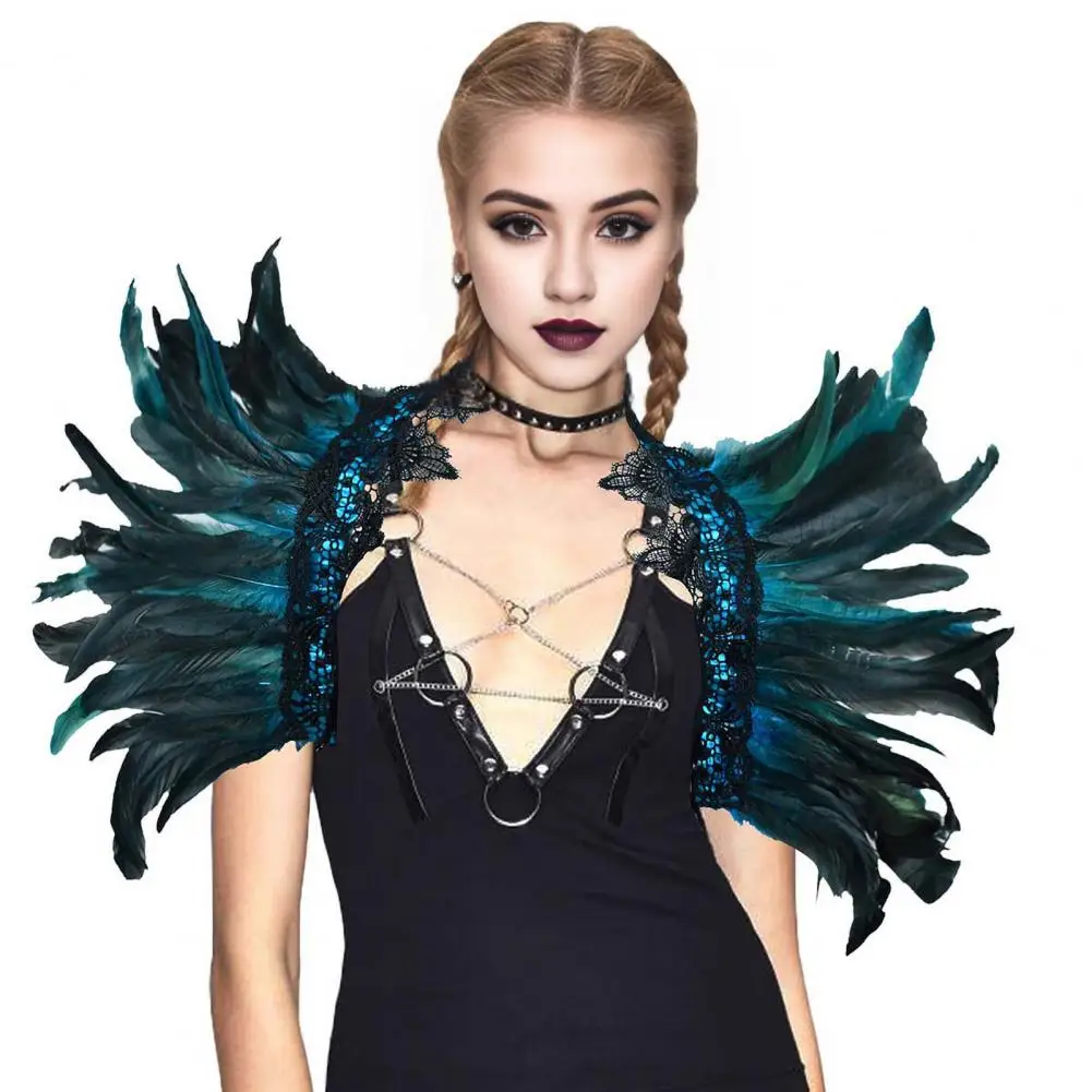 Gothic Feather Shawl Imitation Feather Fake Collar Adjustable Ribbon Unisex Stage Show Halloween Cosplay Shoulder Scarf