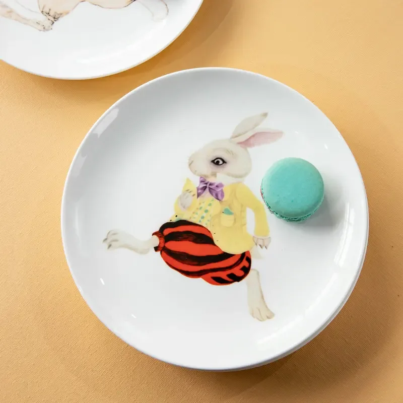 

Easter Bone China Cartoon Cute Rabbit Ceramic Dim Sum Household Water Fruit Decorative Dish Kitchen Tableware