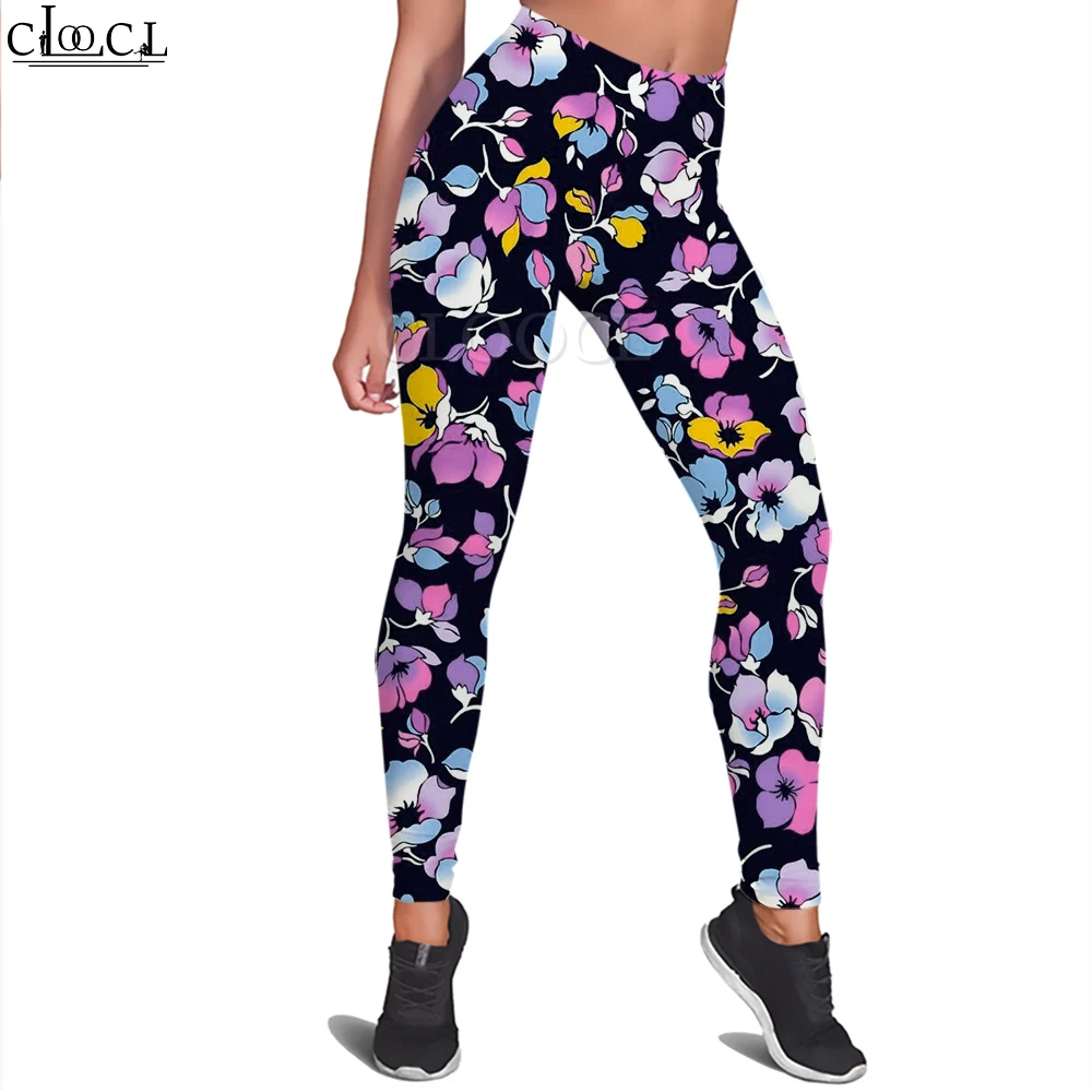 

CLOOCL New Casual Women Legging Watercolor Flower Pattern Printed Trousers High Waist Sports Legging Jogging Yoga Pants