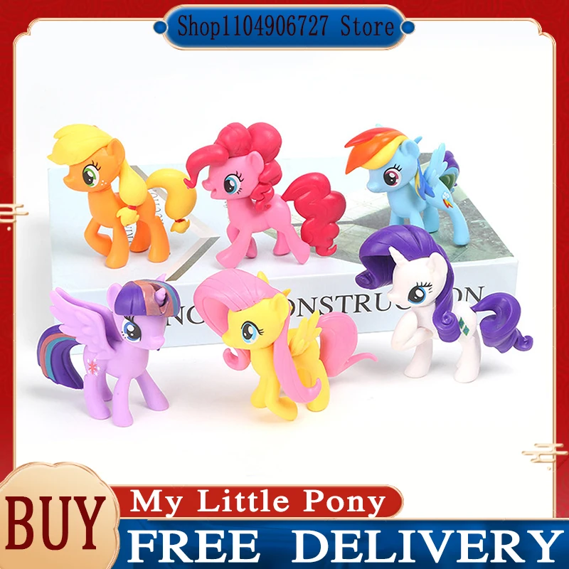 

Фигурки My Little Pony, 6 шт., мини-фигурки пони из мультфильмов, настольное украшение, топпер для торта, декоративная игрушка для девочек, подарки на день рождения