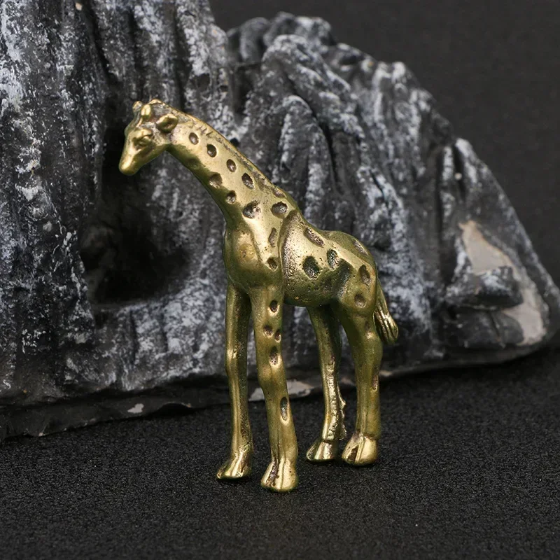 Antique Brass Giraffe Small Statue Desktop Ornament Vintage Animal Figurines Miniatures Decoration Crafts Home Decor Accessories