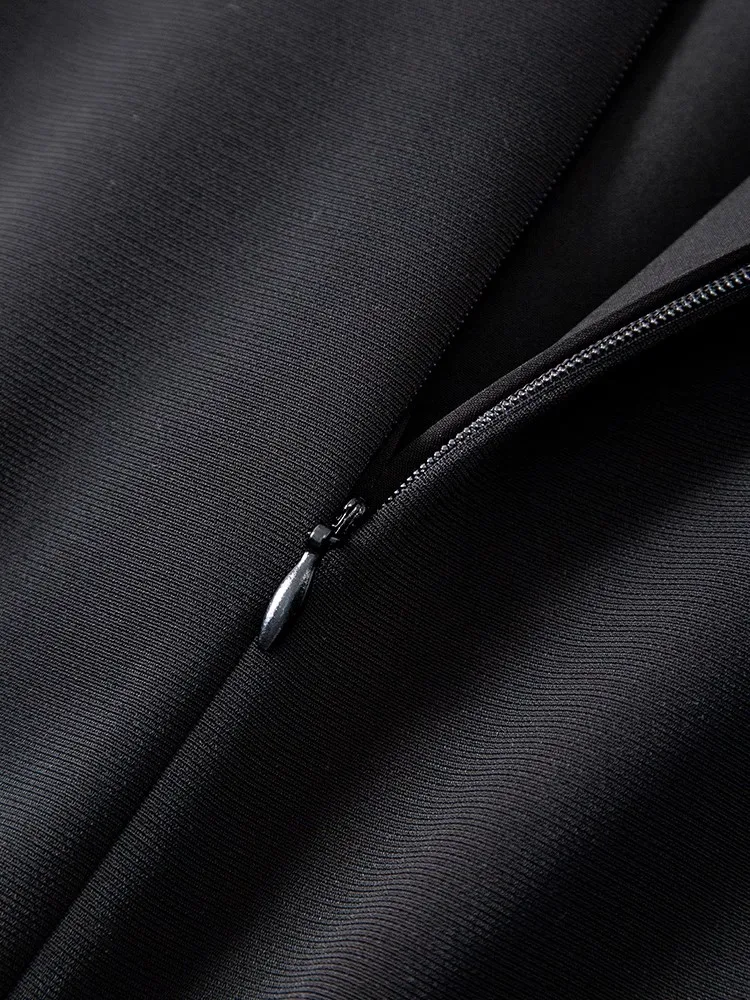 ZJYT Nowa moda Damskie sukienki wiosenne z długim rękawem Frezowanie V Szyja Biały Czarny Casual Krótka sukienka imprezowa Odzież damska Vestidos