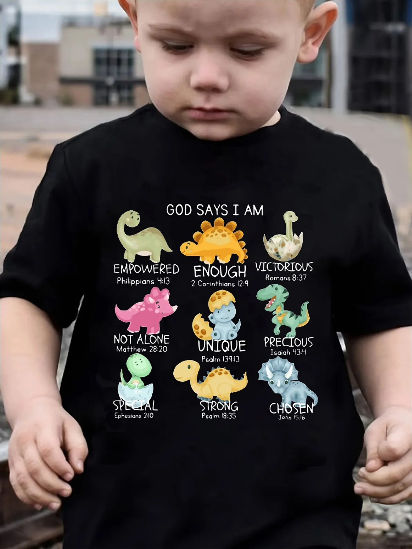 

Boys' Dinosaur Cartoon T-Shirt - Breathable & Comfortable Short Sleeve Crew Neck Top Colorful Prehistoric Animal Print