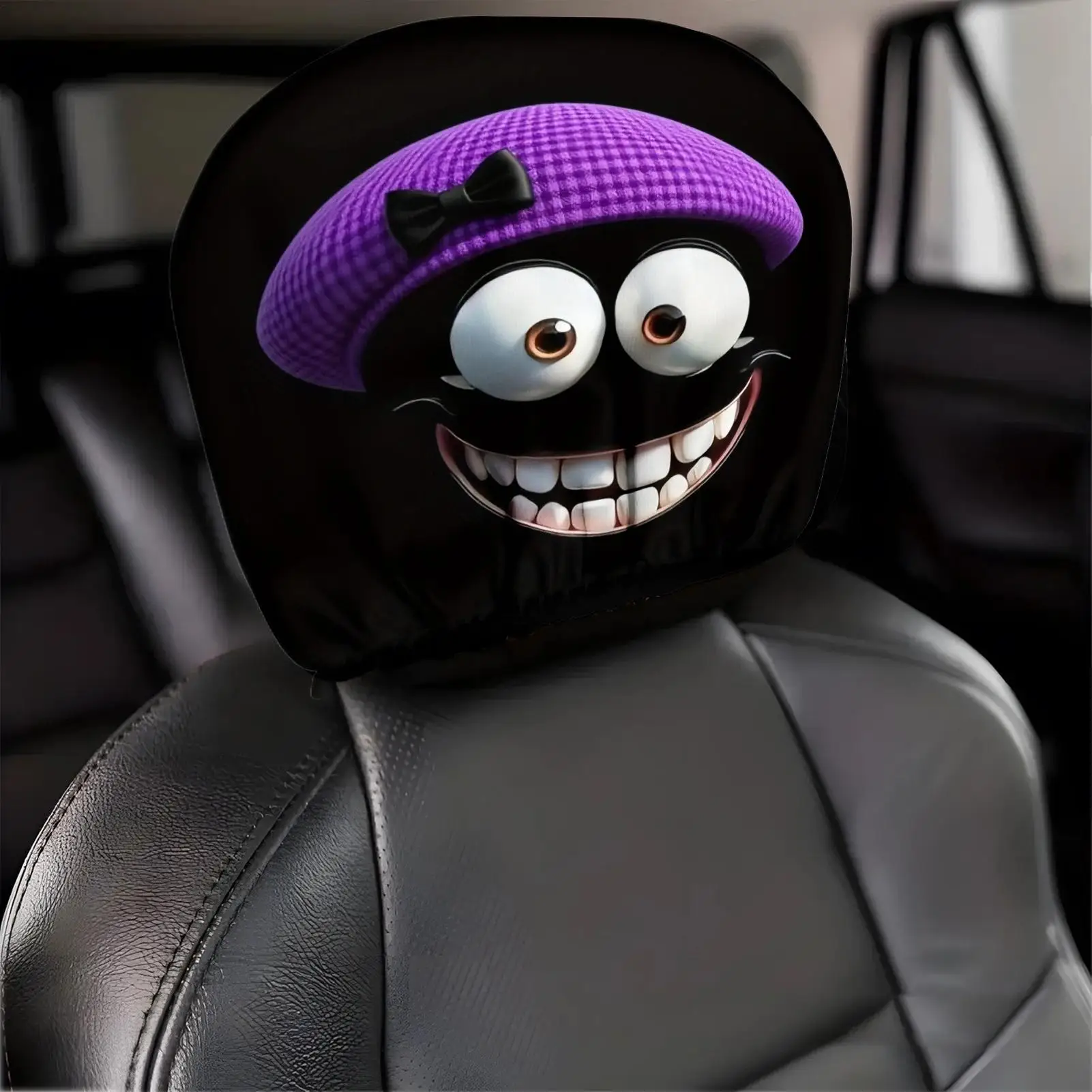 

2pcs Funny Cartoon Car Headrest Covers Auto Front Seat Headrest Cover Big-Eyed Cartoon Print Car Headrest Cover For Christmas