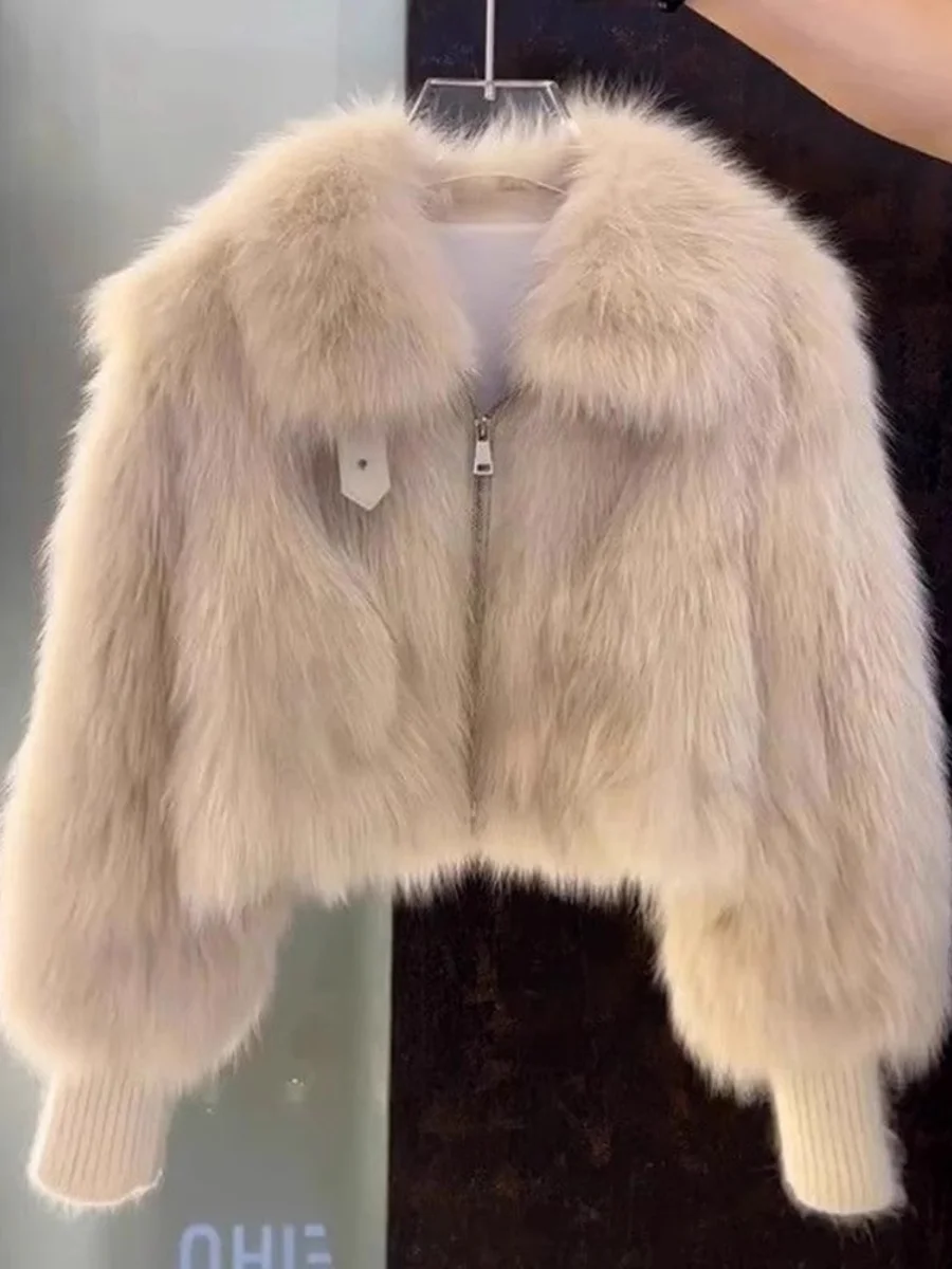 Hiver Thiened ort manteau de fourrure fourrure Simulation col haut femmes Jaet coréen Sle trajet longue Sve fermeture éclair ket