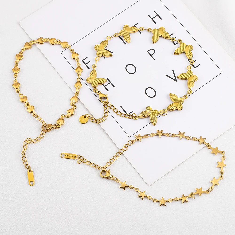 

2 шт., браслет из нержавеющей стали, трендовое сердце, бабочка, звезда, подвесная цепочка, регулируемая удлинительная цепочка, застежка-лобстер, DIY изготовление ювелирных изделий