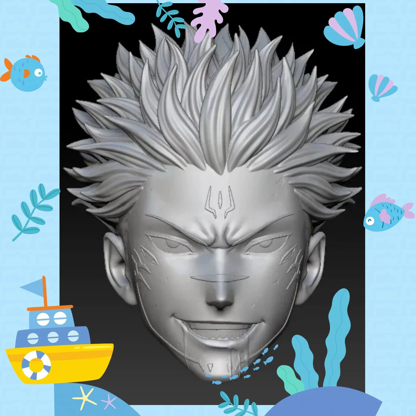 【Unpainted】1/12 Scale Male Soldier Itadori Yuji Facial Exclusive Logo Tattoo White Head Carving For 6'' Action Figure Model