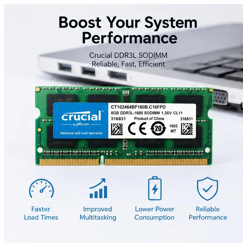 Crucial Laptop Memory RAM DDR3 DDR3L 8GB 1333 1066 1600 1866MHz PC3-8500 10600 PC3L-12800 14900 Notebook 1.35V 1.5V SODIMM RAMs