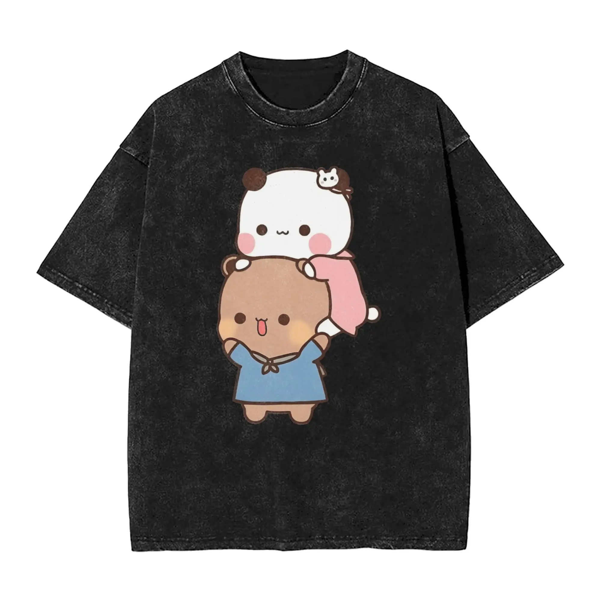 

Футболка DuDu Bear and BuBu Panda Playing, пляжная уличная футболка, хлопковая новинка, футболка для пары, футболки с короткими рукавами и рисунком