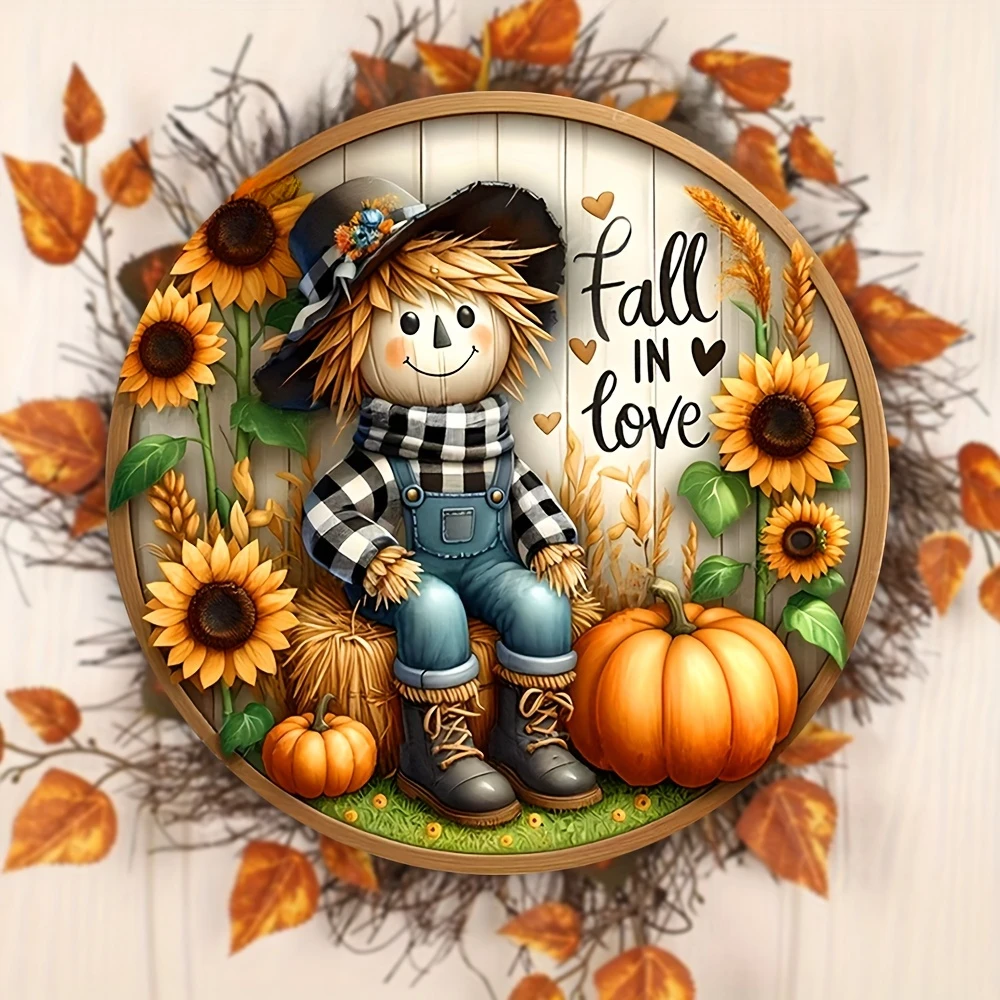 Charming Scarecrow and Fall Harvest Wood Sign - 7.9