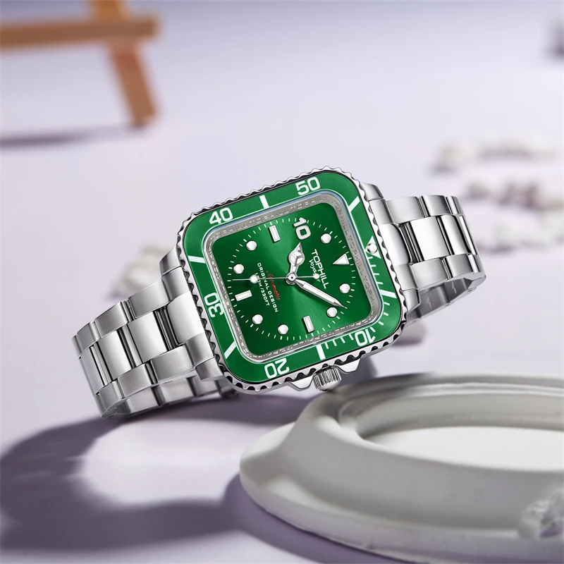 TOPHILL Green watch for women ULTRA-THIN mechanical movement Sapphire Glass Waterproof Watch Luminous