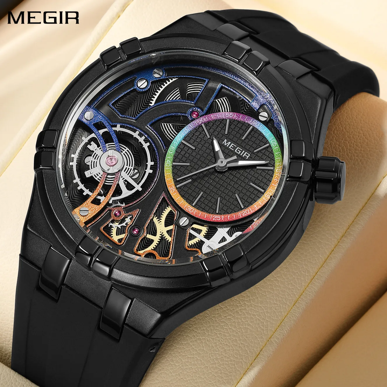 

MEGIR Luxury Brand Men Watch Waterproof Quartz Sport Wristwatch Luminous Hands Hollow Casual Silicone Clock Relogio Masculino