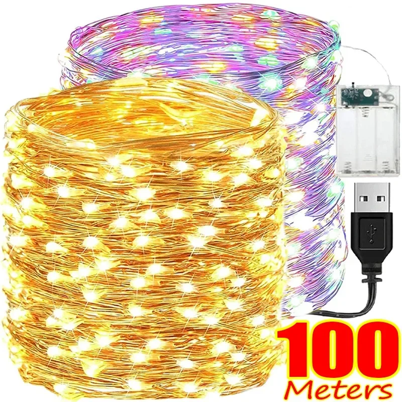 2/5/10/30/50/100M USB LED String Lights Copper Wire Garland Light Waterproof Fairy Lighting for Christmas Wedding Party Decor