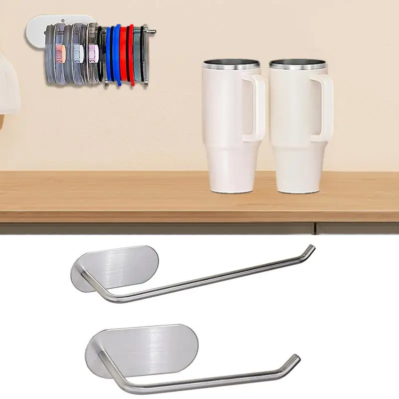 Cup Lid Organizer Space Saving Cup Lid Holder Stacker Horizontal Self Adhesive Storage Rack Convenient Countertop Organizer for