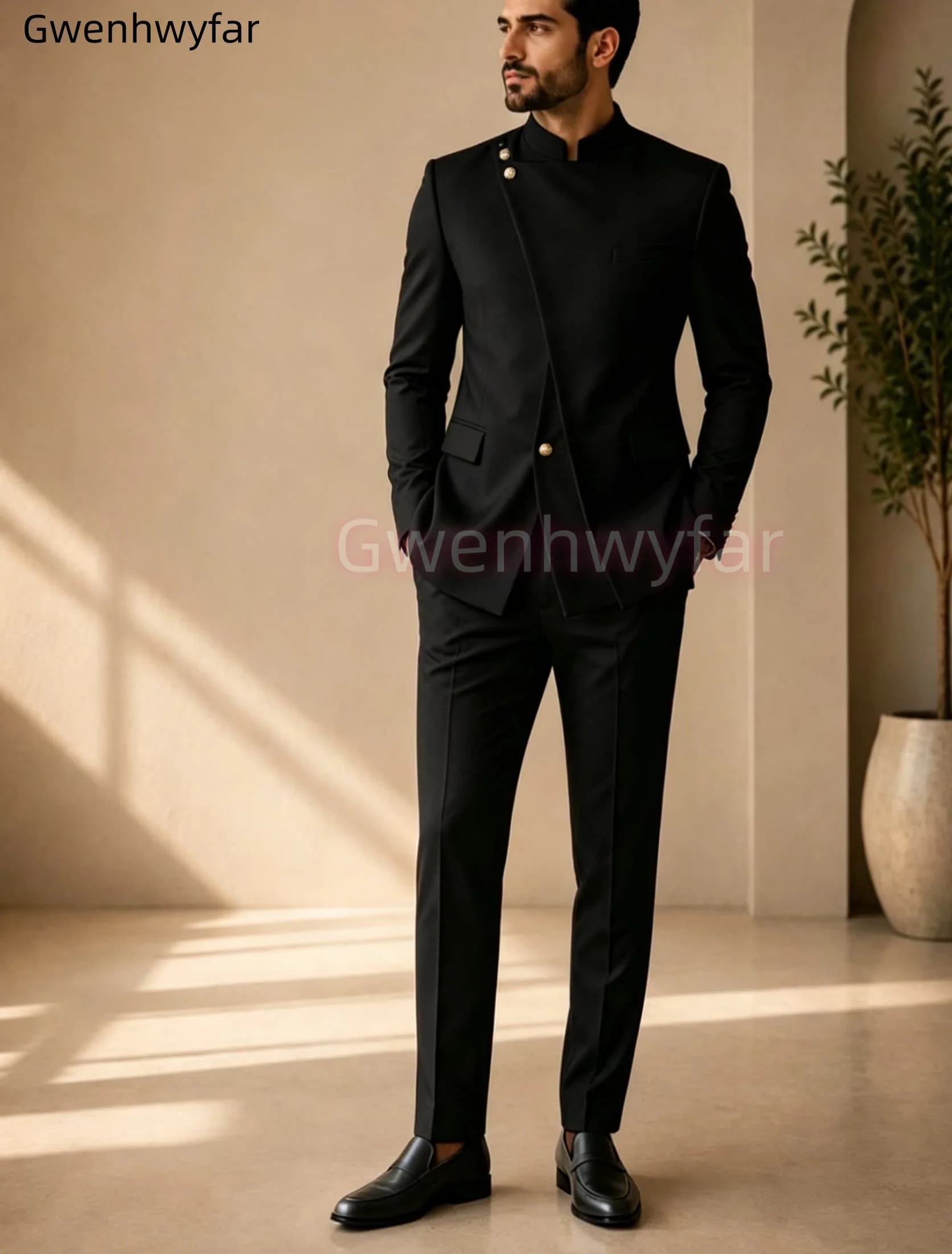 Gwenhwyar Neuankömmling Hellgraue Freizeitjacke mit Hose, formeller Business-Büroanzug für Herren, Bräutigam, Hochzeit, Party, Blazer, Hose – Detail 20