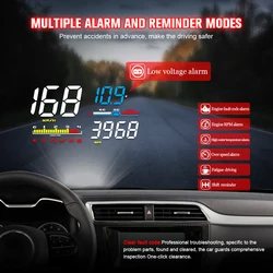 Velocímetro Digital Head Up Display, projetor pára-brisa, ferramenta de diagnóstico do medidor, alarme Overspeed, LED Auto eletrônico, OBD2 HUD, D5000