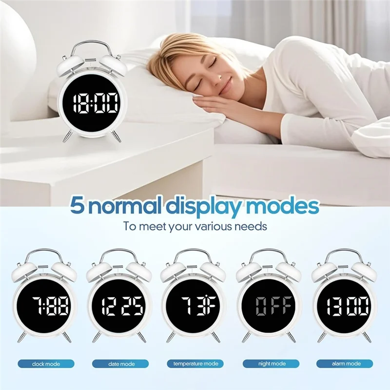 

Clock For Sleepers Retro Metal Bell,Large Big Numbers Display With Backlight, Small Bedside Digital Clock For Bedrooms-AS97